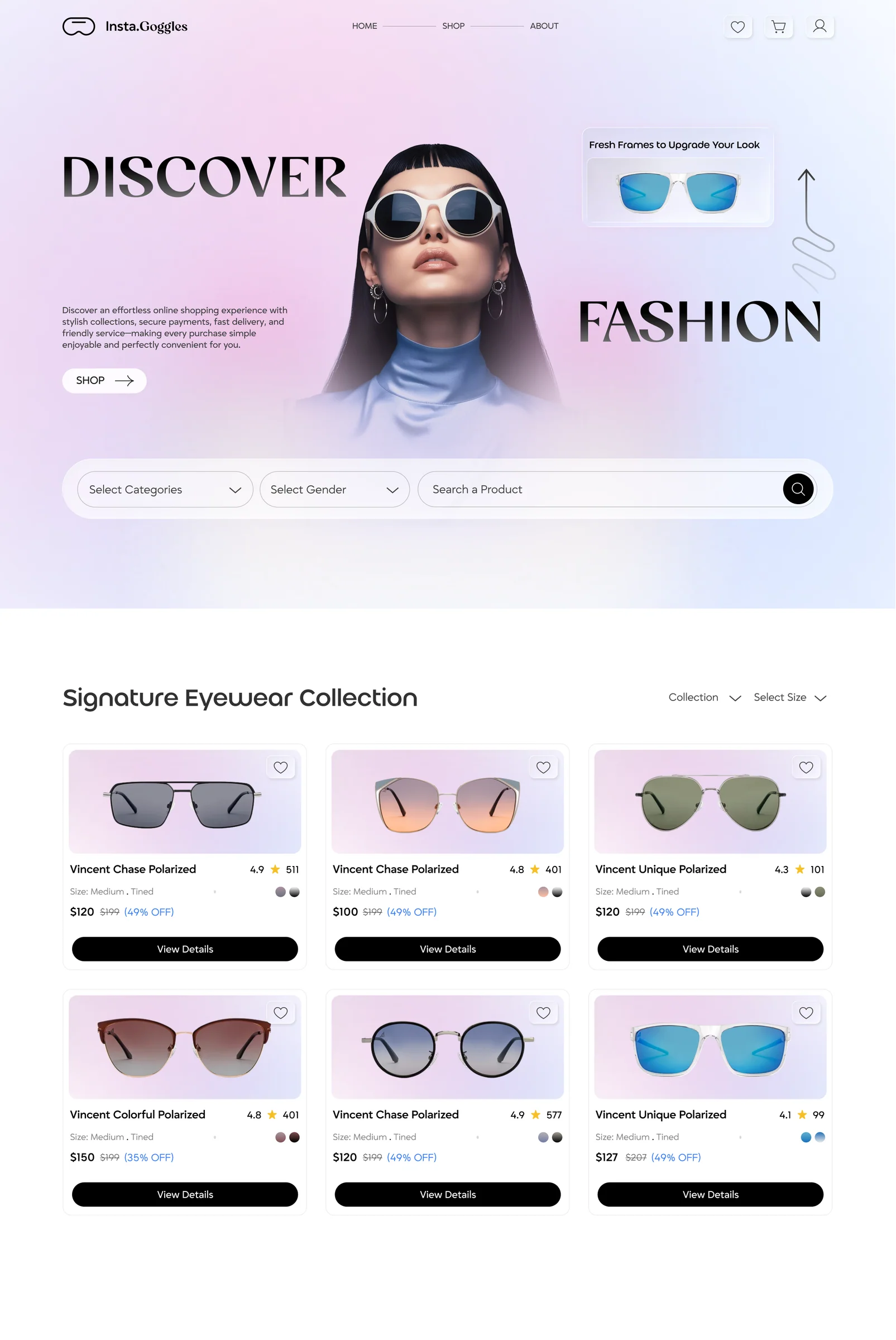 Insta Goggles eyewear website design