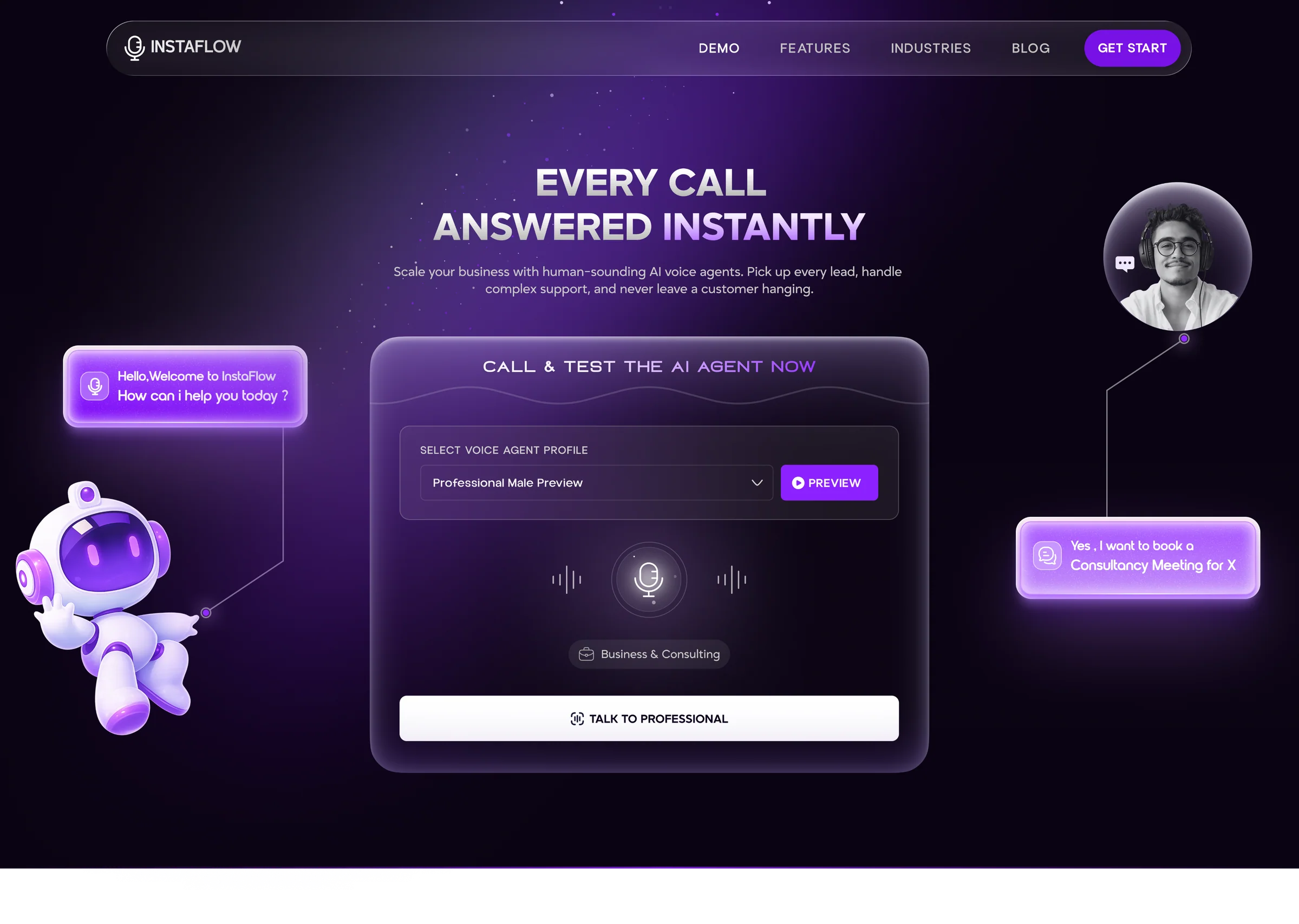 AI calling platform website design