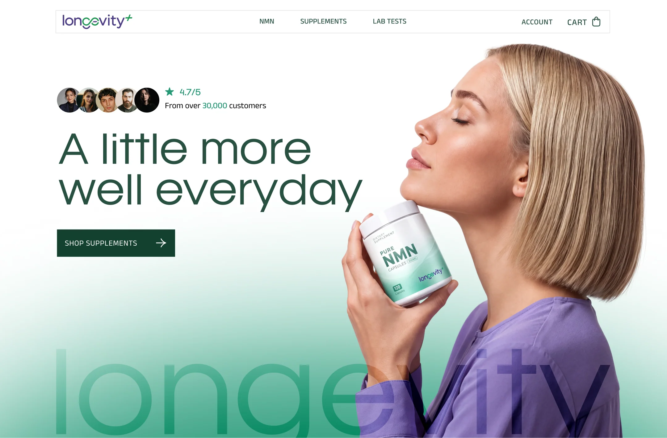 Longevity supplements website design