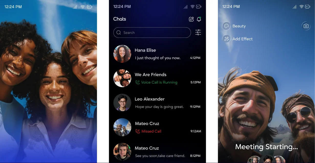 A mobile onboarding journey shown across three application screens